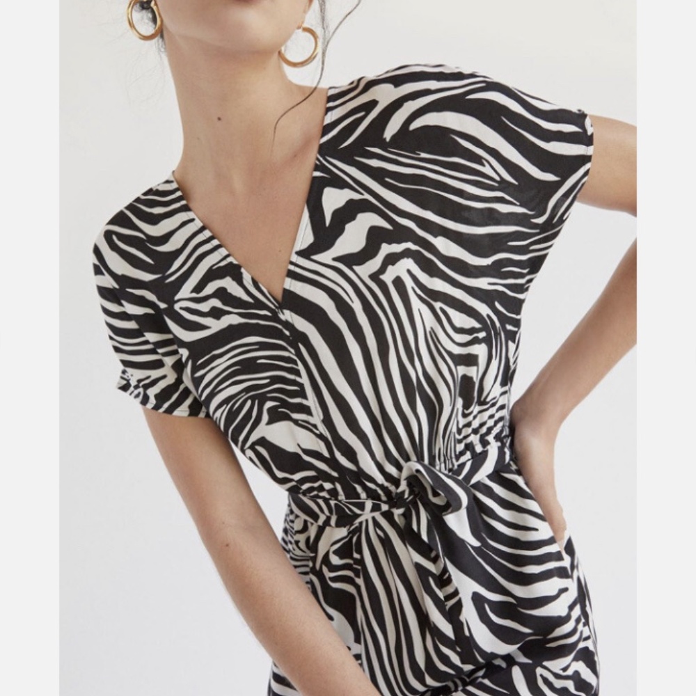 Corey Lynn Calter Black & White Zebra Print Tie-Waist Romper Like new